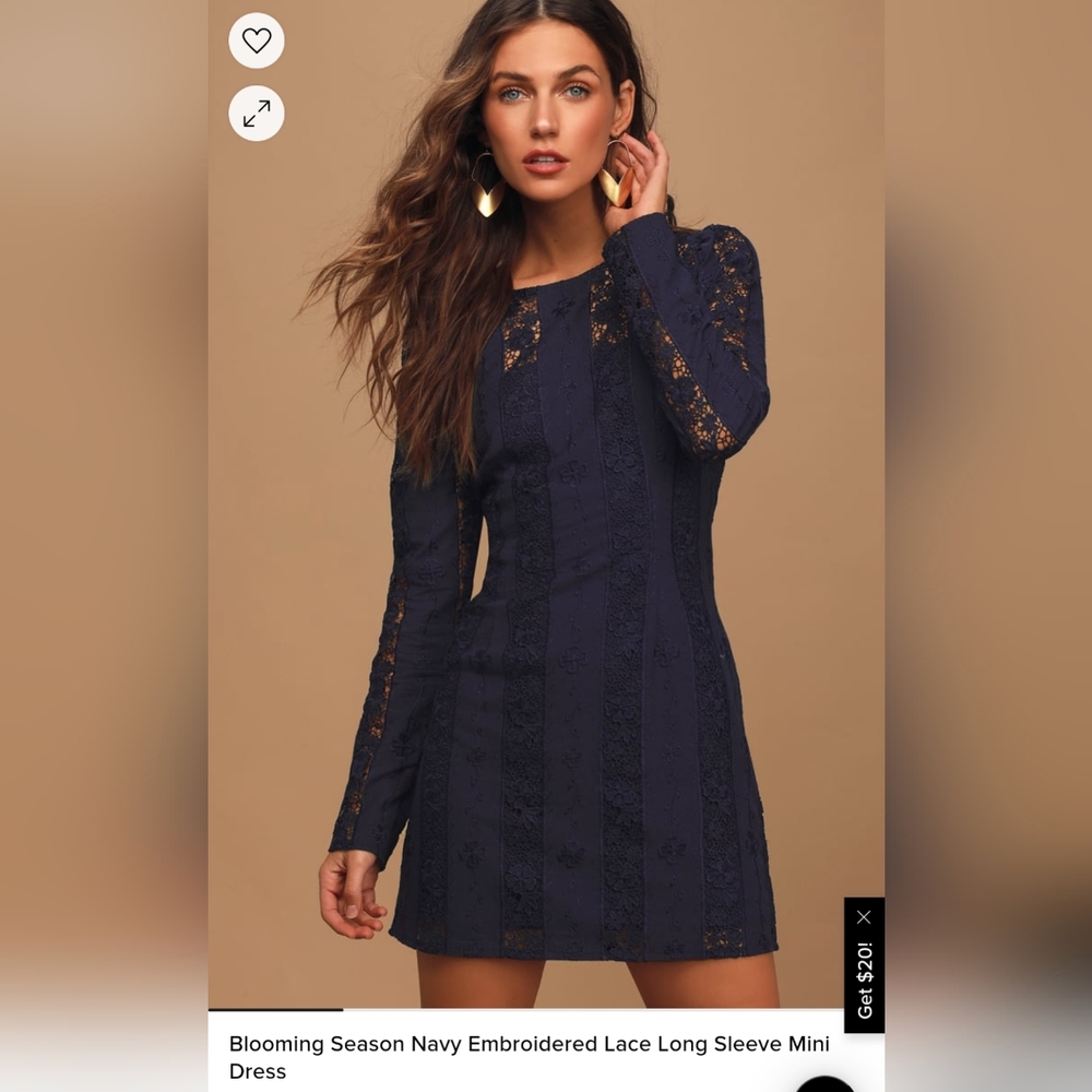 NWT Blooming Seasons Navy Embroidered Lace Long Sleeve Mini Dress